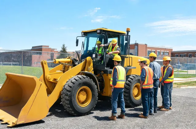 Community college students on donated wheel loader