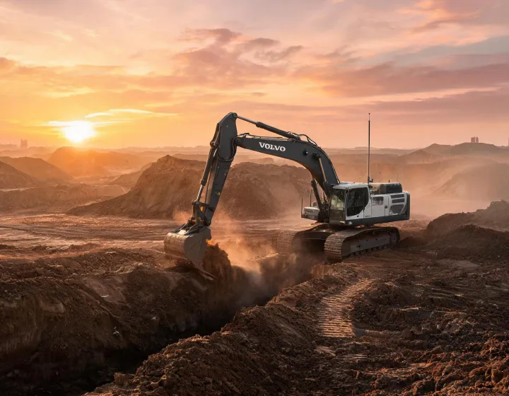 VolvoBuild CE electric excavator on mass earthworks site